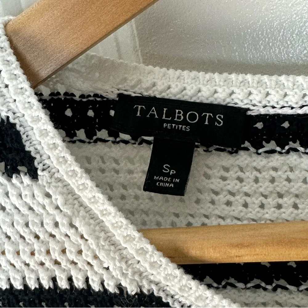 Talbots Petite Black & White Knit Short Sleeve Top - Picture 7 of 10